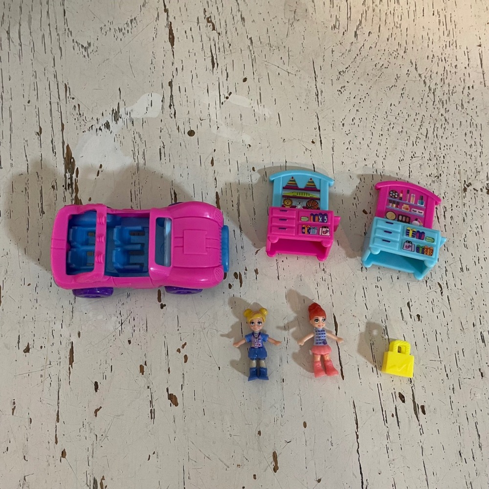 Polly Pocket Pink Convertible Car‎ Micro Doll Playset Vanities Accessories Lot